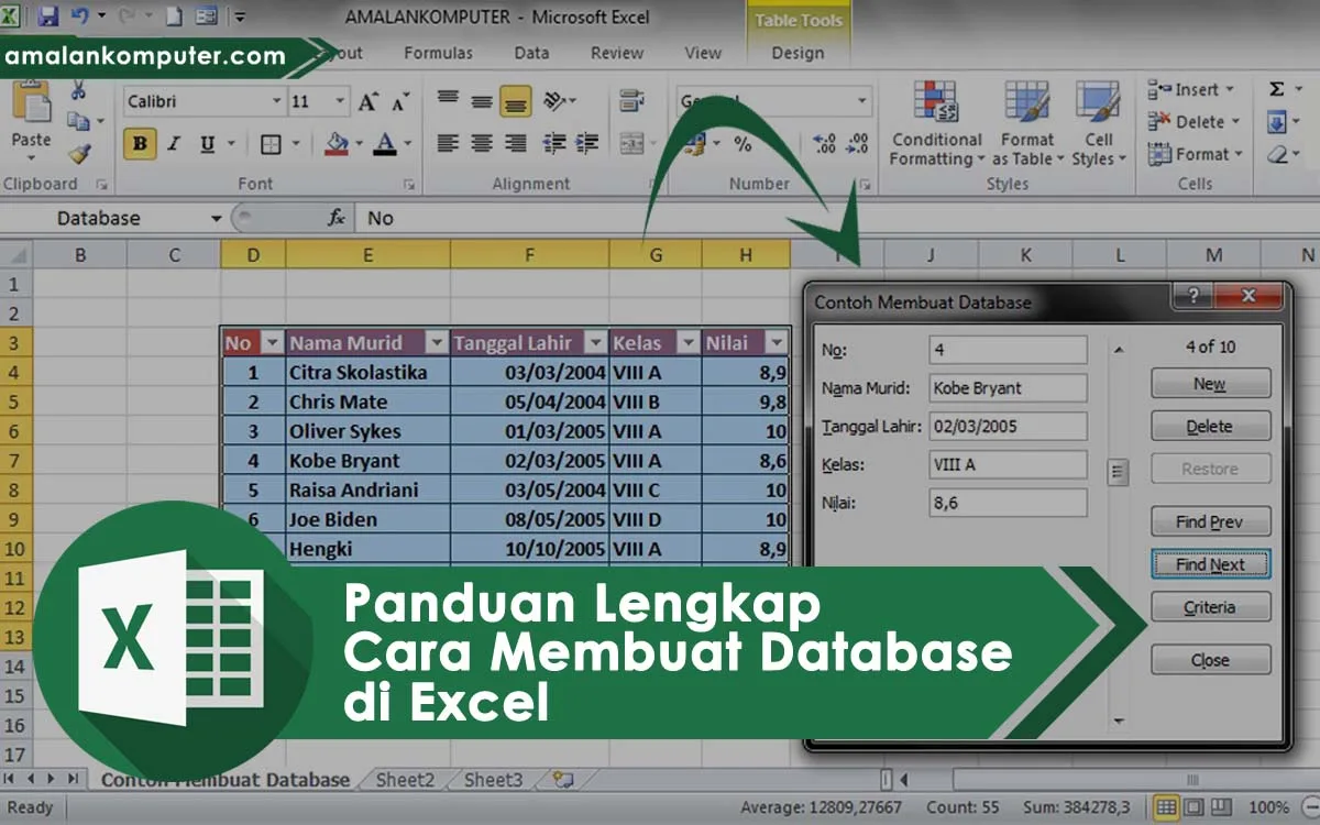 cara membuat database di excel