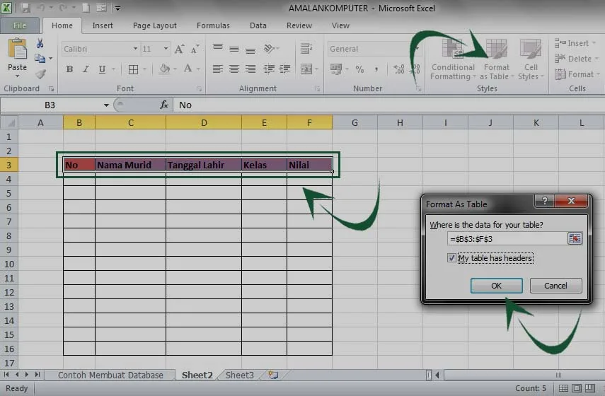 cara membuat database di excel mudah