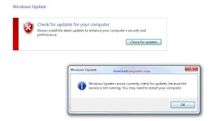 Mengatasi Windows Update cannot check currently for updates, because the service is not running. You may need to restart your computer.