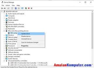 pointer mouse laptop bergerak dan klik kanan sendiri - update driver