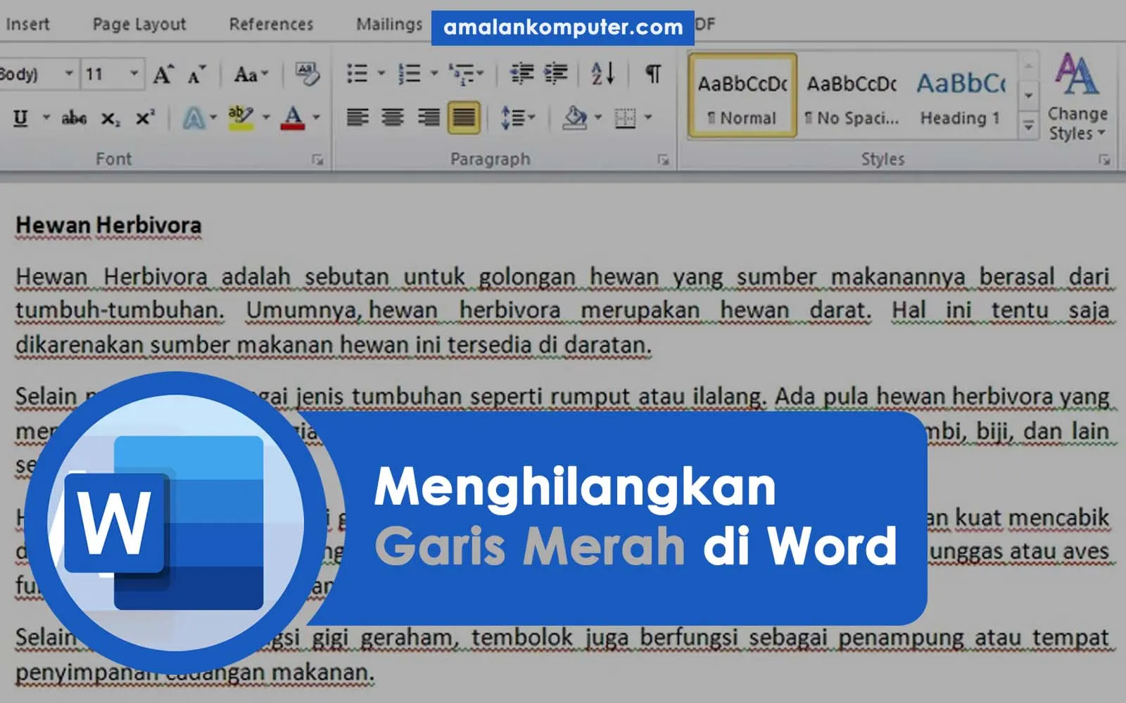 Cara Menghilangkan Garis Merah di Bawah Teks Microsoft Word