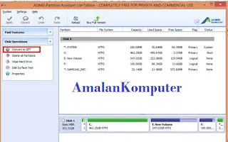 Cara convert/merubah Harddisk MBR ke GPT tanpa format dan kehilangan data di Windows 10, 8/8.1, 7, XP