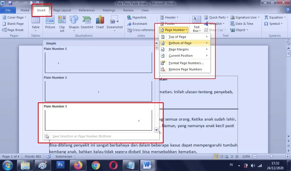 membuat penomoran berbeda di Ms Word 1