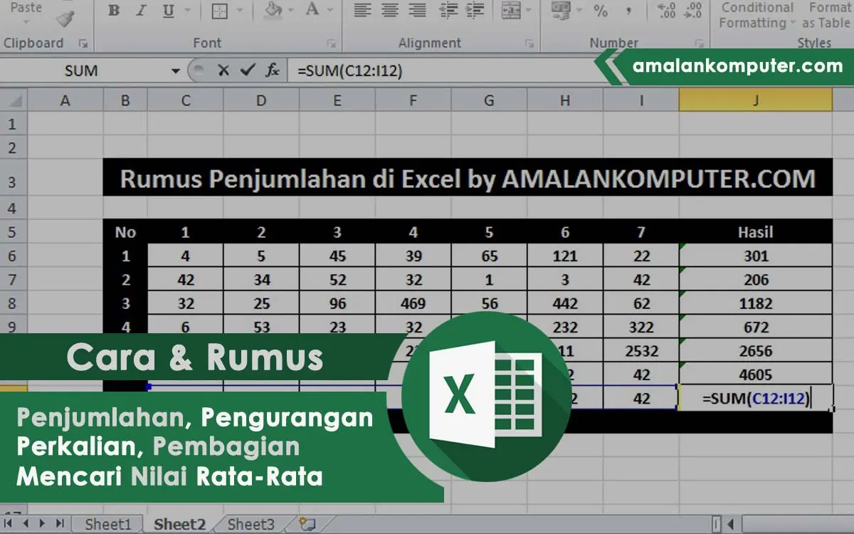 Cara Menjumlahkan, Mengurangkan, Mengalikan, Membagi dan Mencari Nilai Rata-rata di Excel