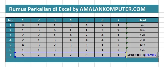 rumus perkalian excel
