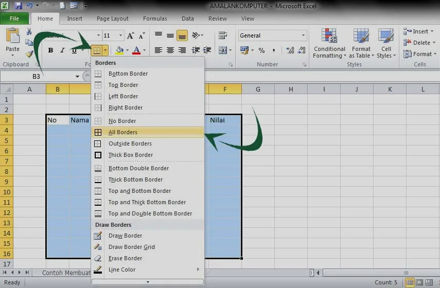 cara membuat tabel database di excel